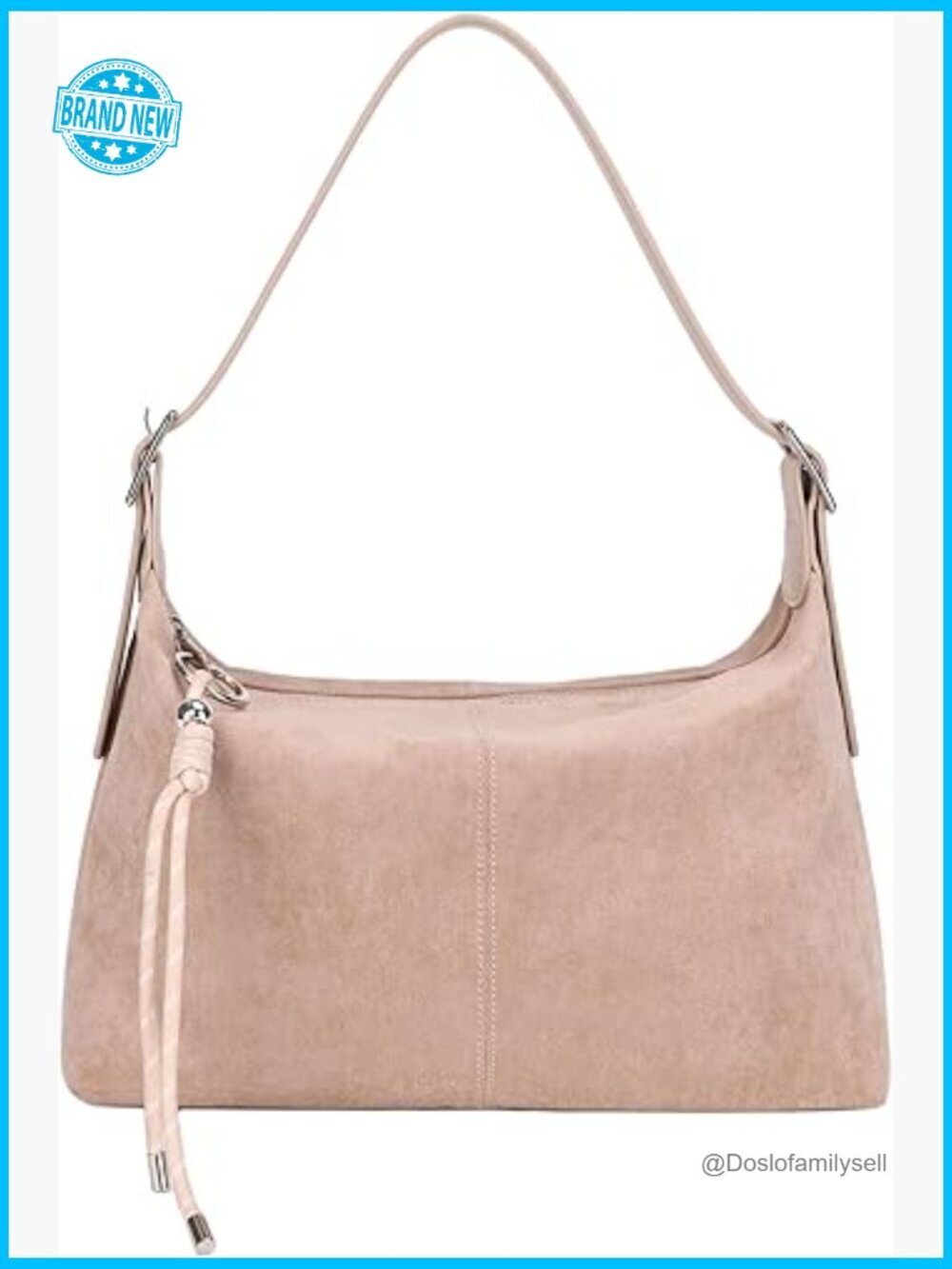 Medium Faux Suede Shoulder Bag Crossbody Hobo Purse Dual Straps Keychain